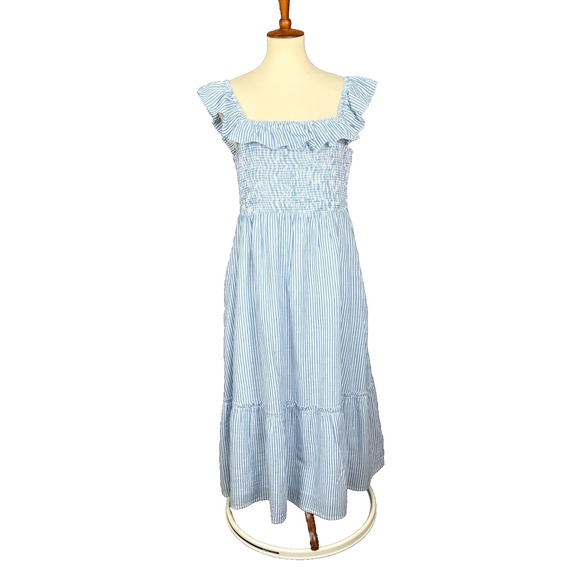 Vineyard Vines Dress Womens Large Blue White‎ Striped Smocked Midi NWT MSRP $248